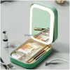 Torebki biżuterii torebki torebki 2024 Makeup Pudełko z LED Light Mirror Portable Travel Cosmetics Touch Organizer Dowód DH1RQ