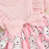 Girl Dresses Baby 2 Piece Set Round Neck Short Sleeve Print Romper Dress 3D Bow Headband Infant Toddler Easter Outfits