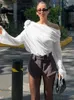 GACVGA Skew Kraag Bloemen Mesh Chiffon Blouses Tops T-shirt Elegante T-shirt Mode Crop Top See Through Womens Shirts 240130