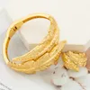 Cuff Bangle and Ring Jewelry Set for Dubai African 18k Gold Plated Hand Bracelet Cocktail Weddings Bride 240130