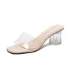 Comemore cristal claro transparente chinelos de salto feminino sapatos de salto médio confortável verão moda feminina mules slides 42 240201