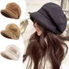 Casquettes de boule béret chapeau pour femmes hiver chapeaux octogonaux rétro couleur unie velours Sboy casquette femme garder au chaud Gorro seau