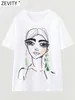 Camisetas para mujer Zevity Mujeres Moda Chicas Bordado Casual Camisa blanca Femenina Básica O Cuello Manga corta Simplemente Chic Ocio Tops T4704