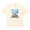 2024 뉴 남자와 여자의 짧은 슬리브 티셔츠 하이 스트리트 브랜드 Rhudetee F1 레이싱 레터 패턴 반살 셔츠 vgsa