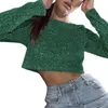 Camicette da donna Camicetta elegante stile pendolare con paillettes o collo a maniche lunghe Top corto per le donne Pullover morbido con vita lucida Spettacolo teatrale