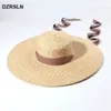 Ins Fashion Big Brim Straw Hats for Women Sunmmer Owwony słoneczne czapki z paskiem na szyję Panie UV Ochrona wakacyjna 240127