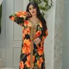 Etniska kläder Jalabiya Caftan 2024 Fashion Print Abaya Muslim Long Maxi Dress Turkiet Dubai Arabic Kaftan Islam Eid Party Gown Marocko Marocko