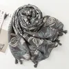 Halsdukar Fashion Cool Goddess Luxurious Cotton and Linen känner halsduk Bekväm mjuk tryckt design sjal med tofs för kvinnor