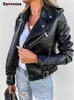 Eotvotee Lederjacke für Damen, lange Ärmel, Reißverschlusstaschen, Moto-Crop-Jacke, Mäntel, Streetwear, Mode, Biker, Freizeitmäntel, 240202