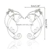 Clip-On skruv ryggstöd örhängen Elf Ear Cuffs Wing Tassel Filigree Een Wrap Fairy Cosplay Wedding Fantasy Costume Drop Delivery J DHPMH