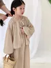 Kläderuppsättningar 2024 Spring Children Long Sleeve Clothes Set Tobarn Cotton Loose Cardigan Coat Vest Dress 2 st Suit Girls Outfits