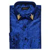 Marca masculina azul real camisas de negócios moda luxo paisley manga longa turn-down colarinho camisa social masculina blusa casual 240125