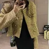 Chaquetas de mujer Abrigo corto clásico de tweed de un solo pecho para ropa Otoño Invierno Dorado Retro Elegante Tejido Ins Chaqueta superior de gama alta