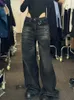 Houzhou vintage svart bred ben jean överdimensionerade high street koreanska mode baggy denim byxor grunge y2k kvinnlig hiphop 240129