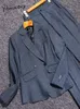 Yitimuceng cinza senhoras calça ternos coreano moda manga longa formal blazer jaqueta calças 2 peça conjunto outono inverno 2203 240130