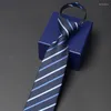 Papillon da uomo di marca 8 cm di larghezza con cerniera Cravatta da lavoro di alta qualità per uomo Camicia formale Cravatta Collo a righe classico