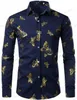 Langarm-Hawaiihemden mit goldenem Blumenmuster für Herren, modisches Hemd, lässige Strandbluse, Bussiness Camisa, Herrenbekleidung mit Knopfleiste, 240126
