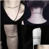 Tatuaggi temporanei 56 fogli Adesivo tatuaggio impermeabile Il diavolo nero non dorme Lettere inglesi Tatoo Tatto falso Collo polso per donna M Dhkdd