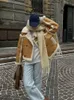 Женская лоскутная укороченная куртка из искусственной кожи с мехом овчины, модная утолщенная воротник с лацканами, короткое пальто, осенняя женская теплая верхняя одежда 240122