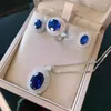 Collana di orecchini set di lusso eleganti orecchini/anelli/collane con zirconi blu blu in tre pezzi per accessori di gioielli per la cena di anniversario