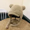 Berretti coreano carino orsacchiotto di velluto cinturino pullover cappello da sci inverno caldo peluche tinta unita protezione per le orecchie teschio cappelli a cuffia