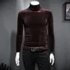 Winter Gold Velvet Tshirt Men Turtleneck Casual Camiseta Hombre Korean Slim Thick Longsleeved Pullovers Male Solid Color Tops 240130