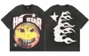Hellstar T- قميص Rappe Mens Women Tshirt مغمورة رمادي حرفة ثقيلة للجنسين بأكمام قصيرة أعلى أزياء شارع رجع