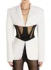 DEAT Fashion Women Blazer nacięty kołnierz Pełny rękaw Ukryty piersi koronkowy patchwork Black Kurtka jesień 17A8211 240202