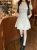 Party Dresses Style Butterfly Sleeve A-Line Dress Women Solid Simple Slash Neck One-Piece Frocks Slim Streetwear Prom Preppy