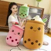 24~70cm Ice Cream Bubble Tea Plushies Down Cotton Squishy Pearls Boba Fruits Juice Drink Bottle Cute Eyes Food Pillow Kids Gift 240122