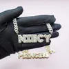 Custom Name Necklace Small Baguette Letter Customized Pendant With 9mm Cuban Chain Name Full Iced Out Zircon Pendant Gift 240125