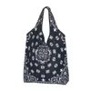 Shopping Bags Kawaii Printed Bandana Paisley Pattern Tote Portable Shoulder Shopper Handbag