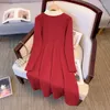 Robes décontractées Robe tricotée pour femmes 2024 Femme élégante manches longues grande taille automne hiver chaud noir cadran rouge boucle vêtements de fête