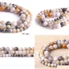 Jewelry Other Natural Bamboo Leaf Agates Stone Loose Round Ball Beads For Diy Necklace Bracelet Making Findings Bead Length 38Cm Dro Dhv3E