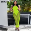 Women's Two Piece Pants CM.YAYA Active Women Sleeveless Bodysuit And Mesh See Though Jogger Matching 2 Set Outfits Swimwear Tracksuit