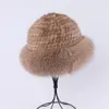 SUPPEV STTDIO Luxury Womens Winter Warm 100% Mink Fur Knitted Bucket Hat Fox Fur Trim Caps Top Beanies Hats 240123