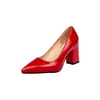 Geklede schoenen Hoge hakken dames Rode dikke hakken Puntige glanzende lakleren sandalen Eenvoudige pumps voor vrouwen op de werkplek