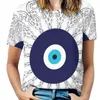 Women's T Shirts Navy Blue White Mediterranean Evil Eye Mandala Pattern Women Zipper Sexy Printed Vintage Tops Full Print T-Shirt Nazar