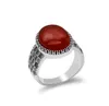 Turkiet smycken 925 Sterling Silver Big Natural Redblack Agate Stone Ring For Men Thai Silver Style Finger Ring Male Women3920260