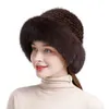 Bonnet/Crâne Casquettes Nouveau véritable réel naturel tricoté vison fourrure chapeau casquette de luxe femmes à la main tricot mode hiver chapeaux chaud réel renard fourrure bonnets YQ240207