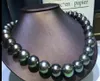 Fina pärlor smycken bedövning 1315mm Tahitisk rund svart grön pärlhalsband 18 tum 142466742