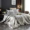 Ensemble de literie en soie solide, avec housse de couette, drap et taies d'oreiller, en Satin de luxe, simple, Double, King, Queen, Twin, taille 240127