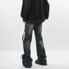 Плиссированные джинсы-стримеры в стиле американского ретро в стиле хип-хоп, мужские уличные тренды, свободные прямые брюки с принтом тай-дай, потертые брюки со средней талией 240123