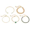 Charm Armbanden Pak Metalen Ketting Groen Hart Strass Verstelbaar Voor Vrouwen Mode-sieraden Minimalistische Accessoires