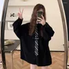 Blusas femininas 2024 primavera e outono luxo meados de comprimento puro sexy edição coreana polo com gravata manga longa sólida camisa oversize