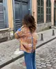Kurtki damskie 2024 Kurtka dla kobiet jesienna kwiatowy nadruk kołdry odwracalny bawełniany płaszcz Cardigan Long Sleeve Elegancka streetwear