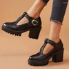 Dress Shoes Classic Medium Heels Lolita Girls Black T-straps Casual Punk Women's Heeled Platform 2024 Spring Pumps Loafer