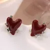 Boucles d'oreilles Sexy coeur rouge pour femmes fête Vintage émail huile cristal irrégulier amour à la mode déclaration bijoux Brincos