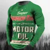 Vintage Mens Camiseta Manga Longa Algodão Top Tees Castrol Oil Gráfico 3D Impressão Motocicleta Camiseta Oversized Solto Confortável Para 240201