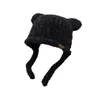 Berretti coreano carino orsacchiotto di velluto cinturino pullover cappello da sci inverno caldo peluche tinta unita protezione per le orecchie teschio cappelli a cuffia